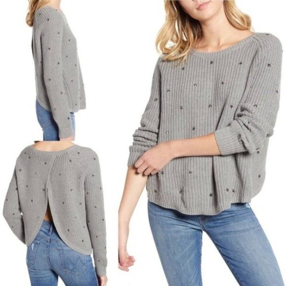 WILDFOX ERIKA STUD STARS KNIT GREY WOMEN LONG SLEEVE SWEATER BRAND NEW